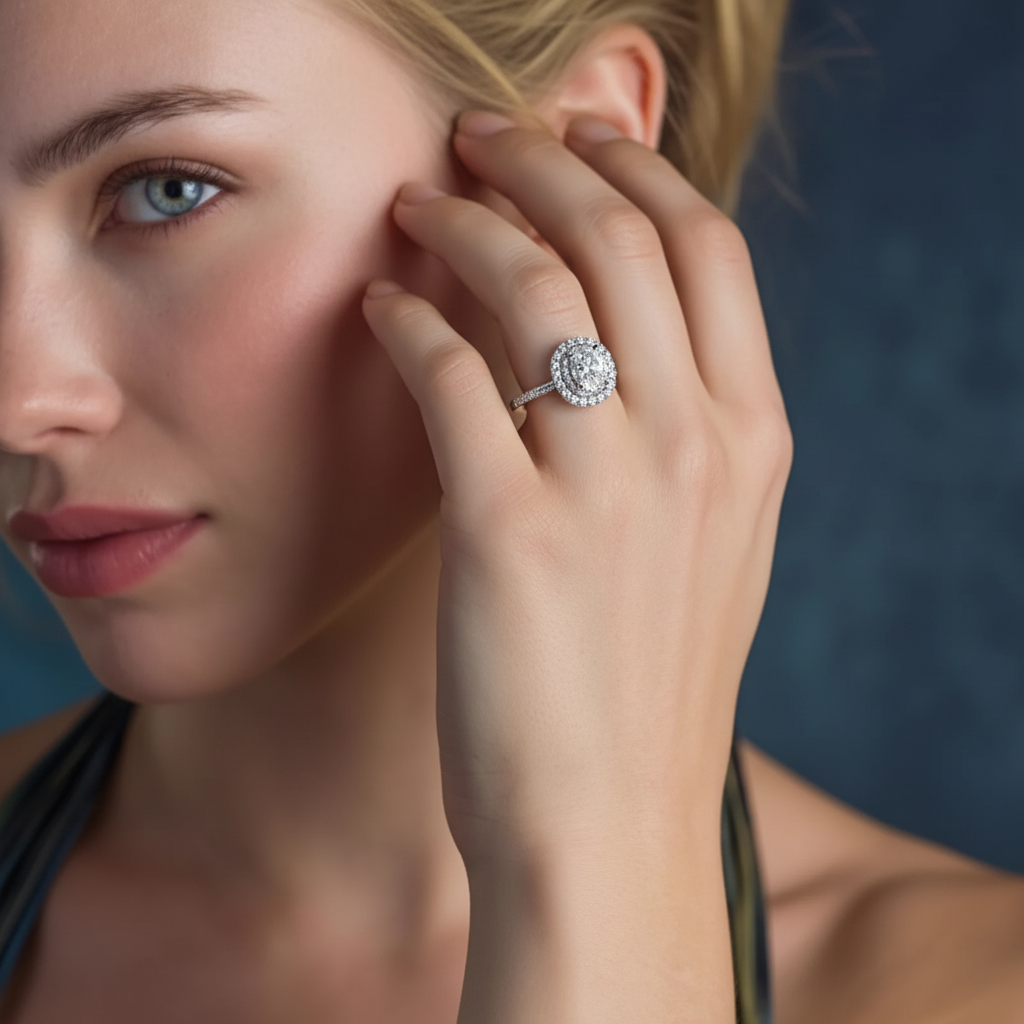 Bague de Promesse Double Halo Moissanite by Yoldine Paris