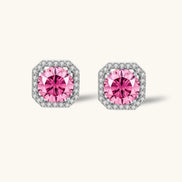 Boucles d'Oreilles Clous Moissanite Halo Rose by Yoldine Paris
