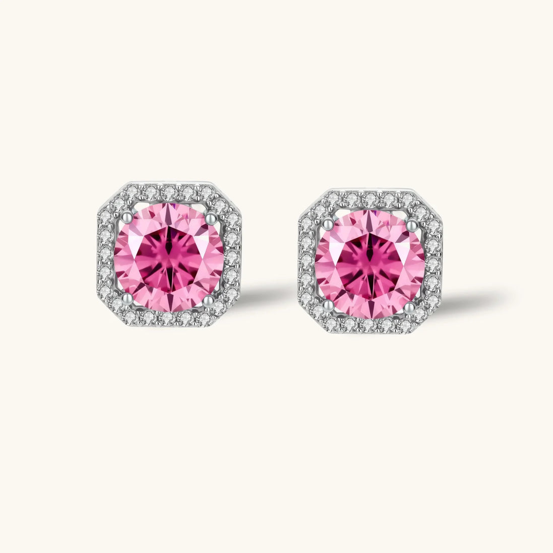 Boucles d'Oreilles Clous Moissanite Halo Rose by Yoldine Paris