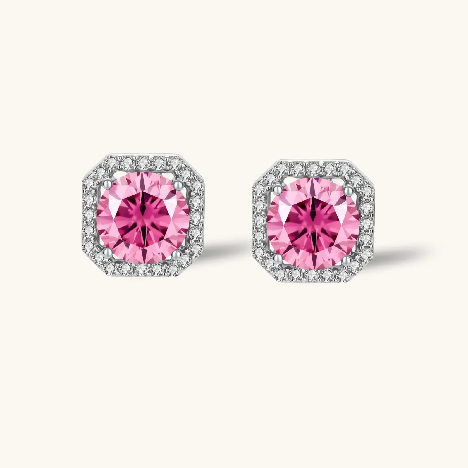 Boucles d'Oreilles Clous Moissanite Halo Rose by Yoldine Paris