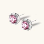 Boucles d'Oreilles Clous Moissanite Halo Rose by Yoldine Paris