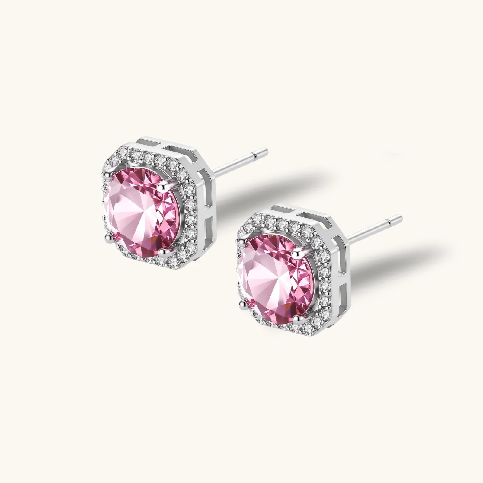 Boucles d'Oreilles Clous Moissanite Halo Rose by Yoldine Paris