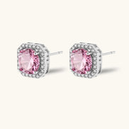 Boucles d'Oreilles Clous Moissanite Halo Rose by Yoldine Paris