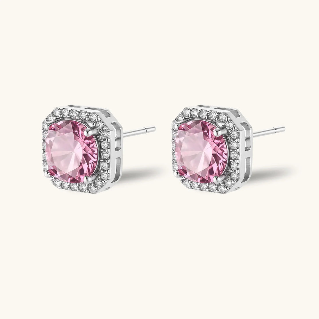 Boucles d'Oreilles Clous Moissanite Halo Rose by Yoldine Paris