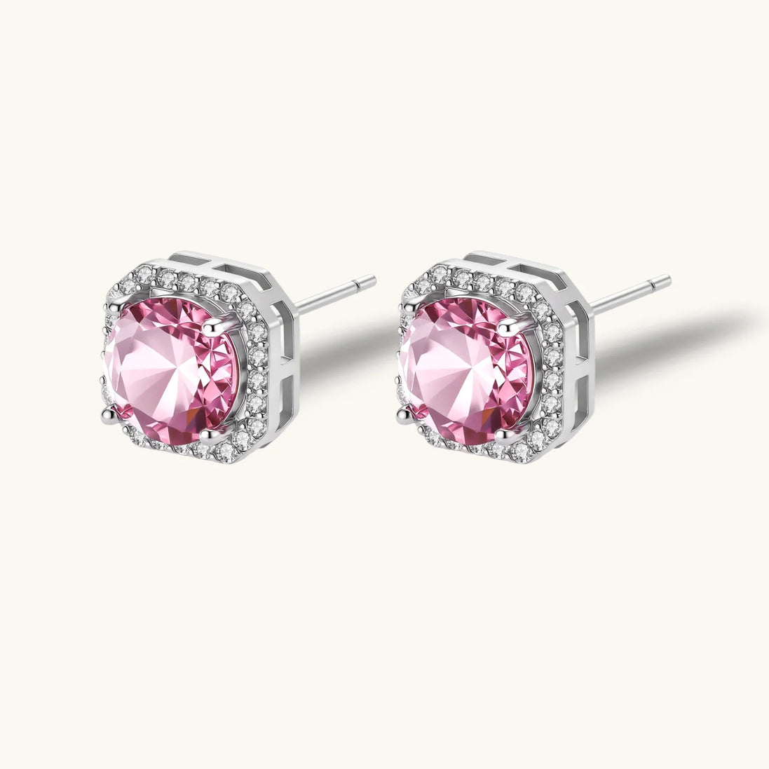 Boucles d'Oreilles Clous Moissanite Halo Rose by Yoldine Paris