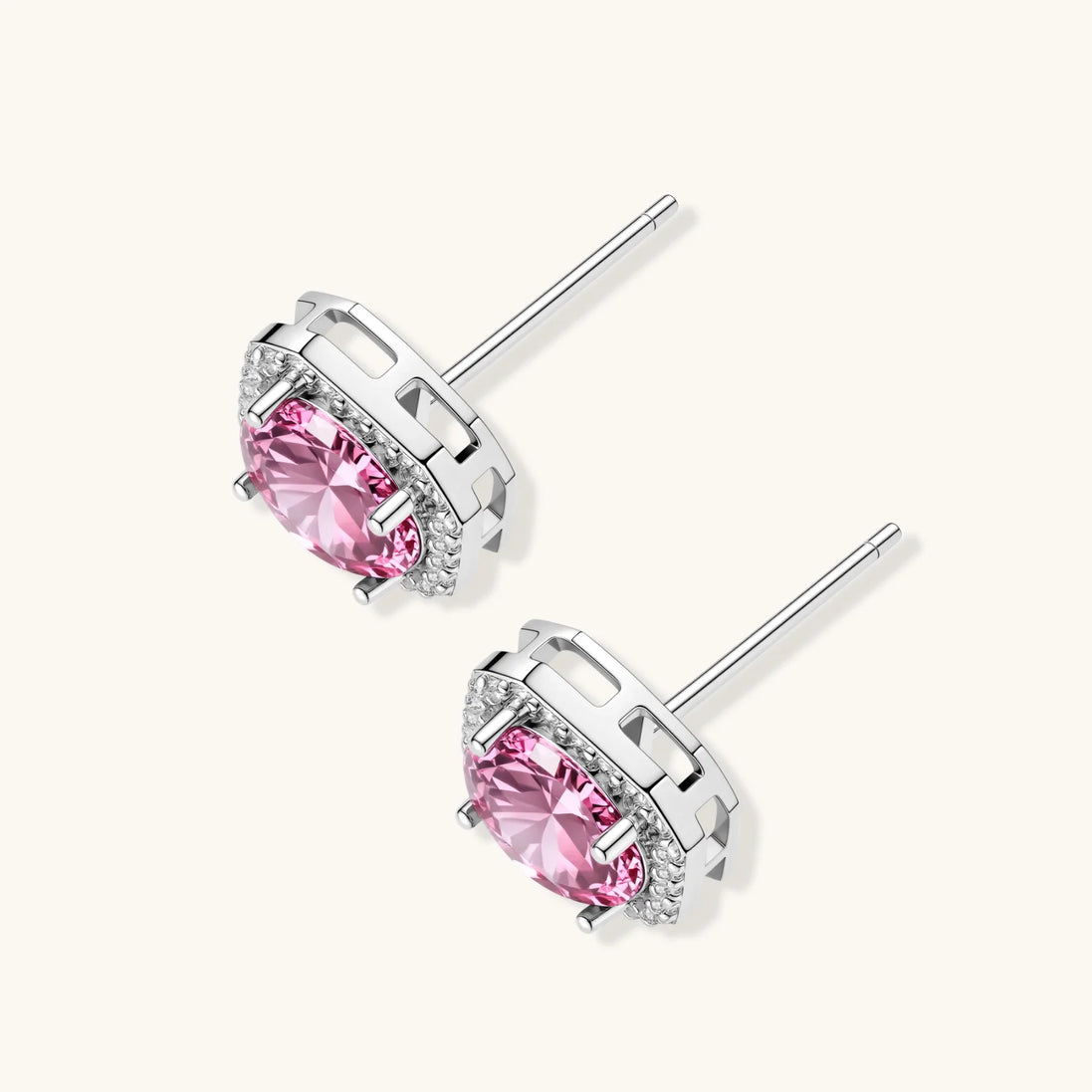 Boucles d'Oreilles Clous Moissanite Halo Rose by Yoldine Paris