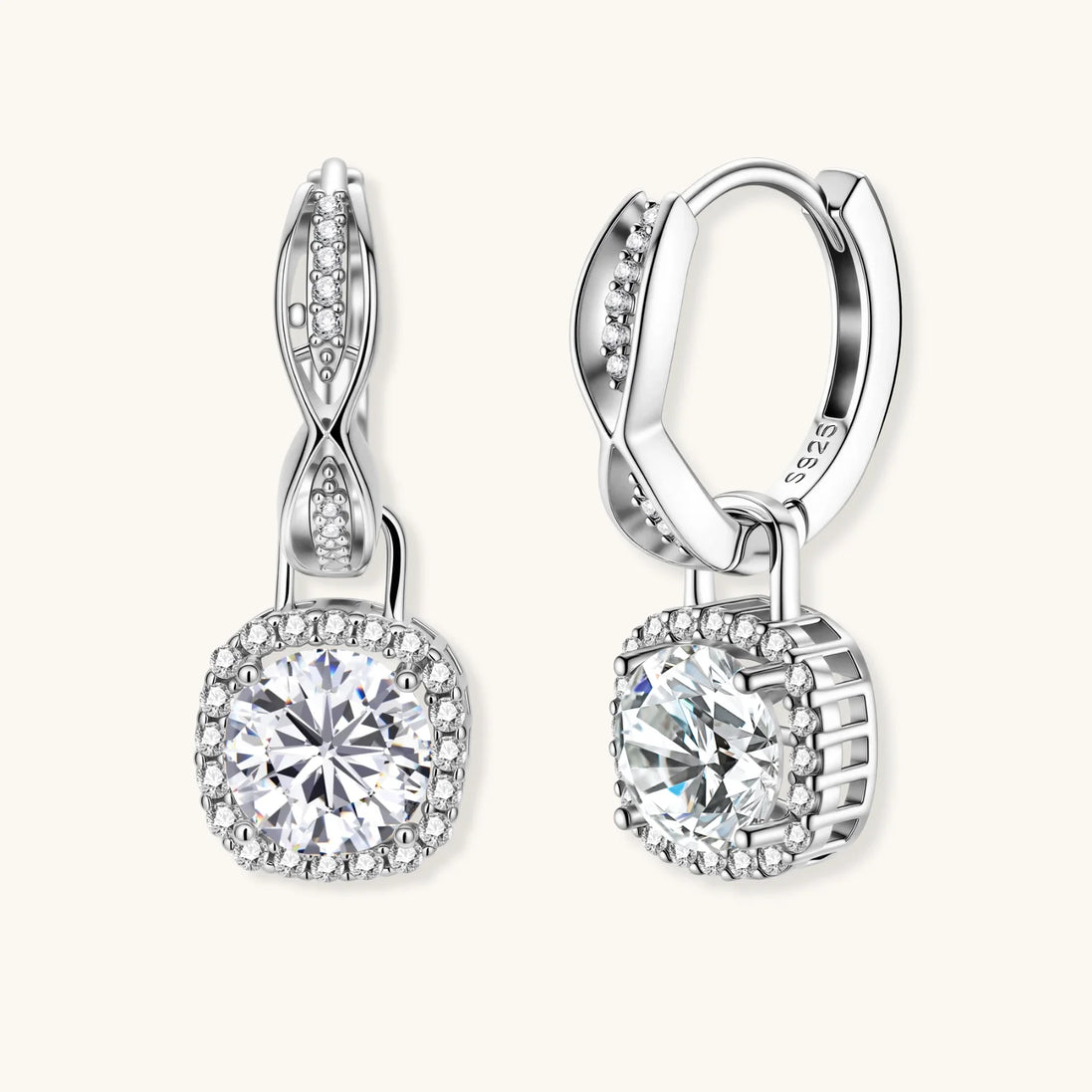 Boucles d'oreilles Moissanite Halo Infini Torsadé by Yoldine Paris