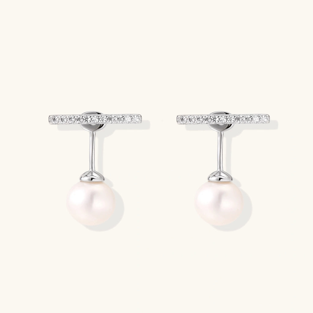 Boucles d'Oreilles T-Bar Perle Pendante by Yoldine Paris