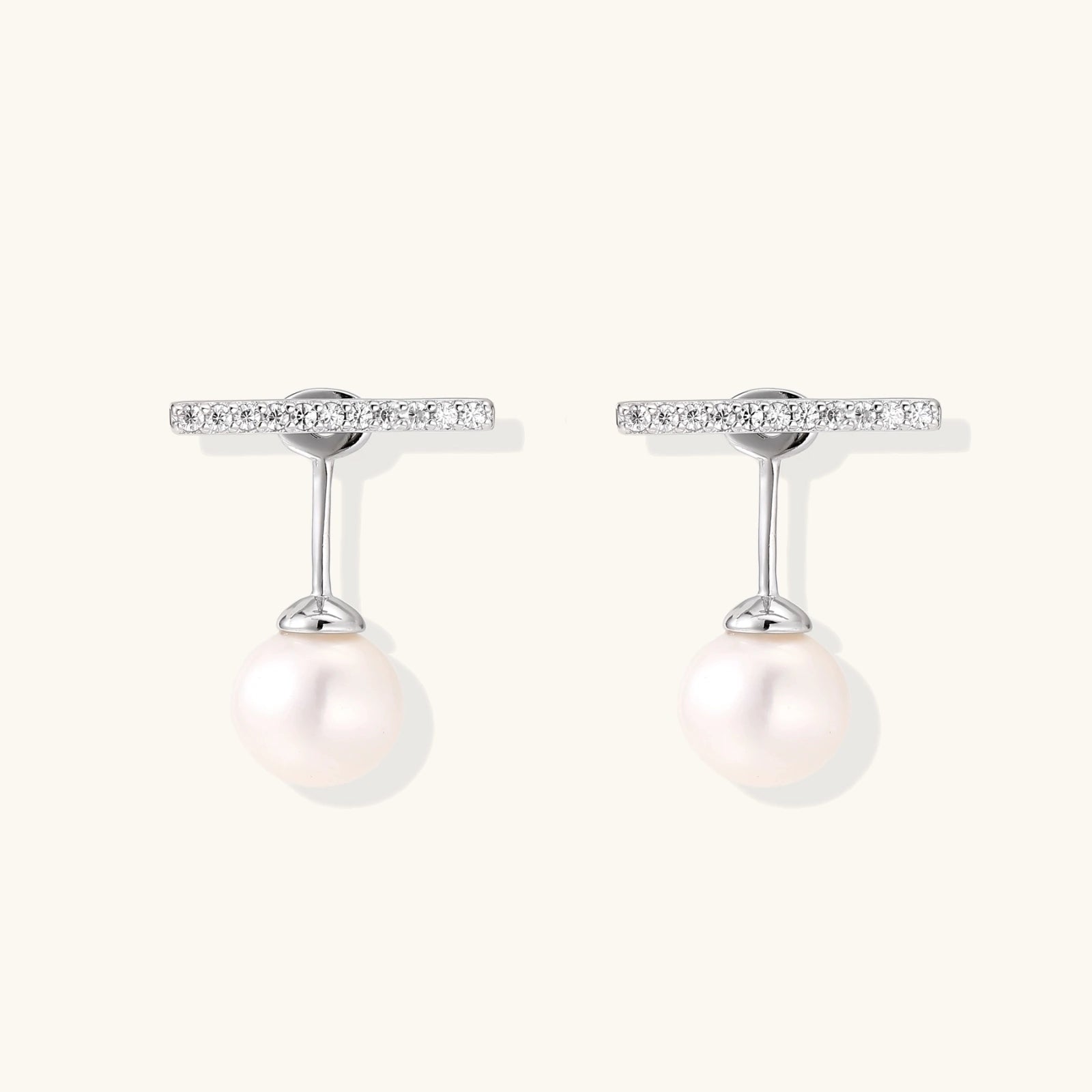 Boucles d'Oreilles T-Bar Perle Pendante by Yoldine Paris