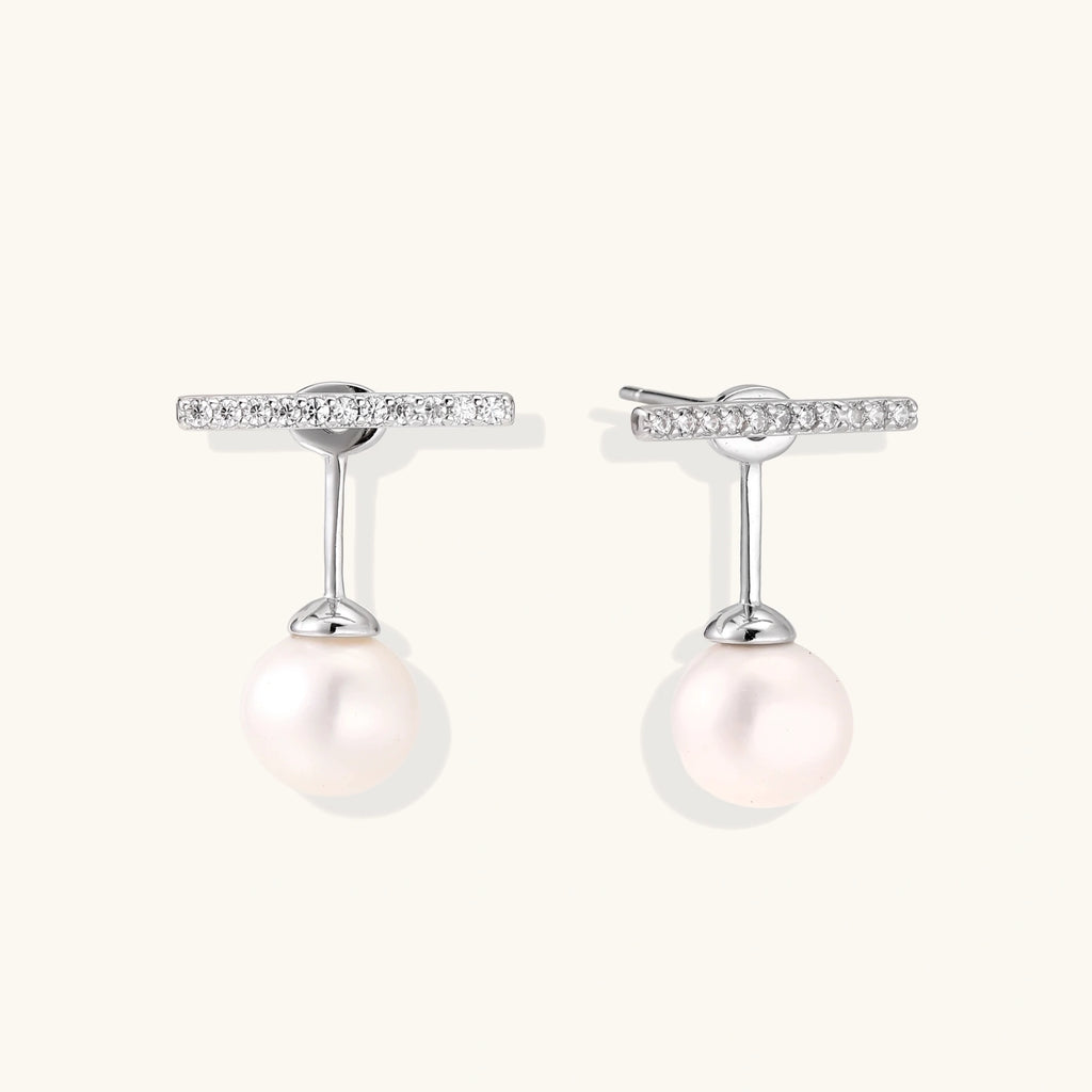 Boucles d'Oreilles T-Bar Perle Pendante by Yoldine Paris