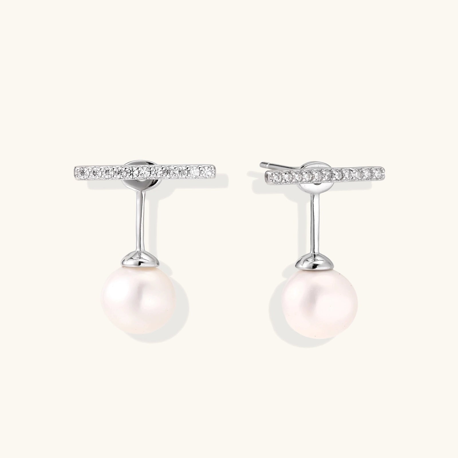 Boucles d'Oreilles T-Bar Perle Pendante by Yoldine Paris