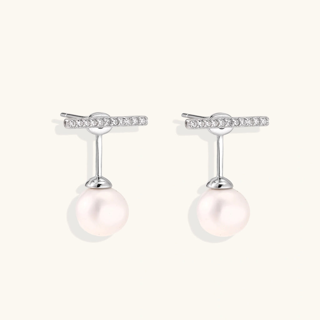Boucles d'Oreilles T-Bar Perle Pendante by Yoldine Paris