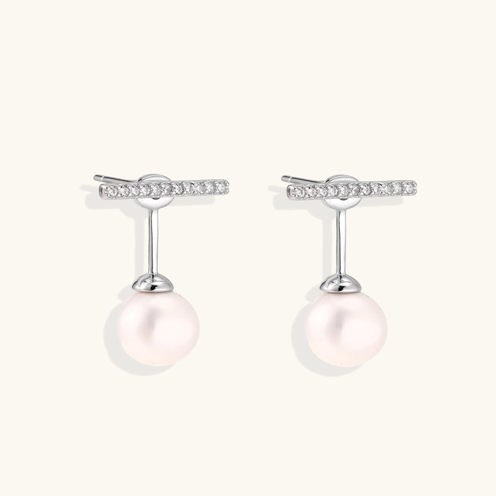 Boucles d'Oreilles T-Bar Perle Pendante by Yoldine Paris