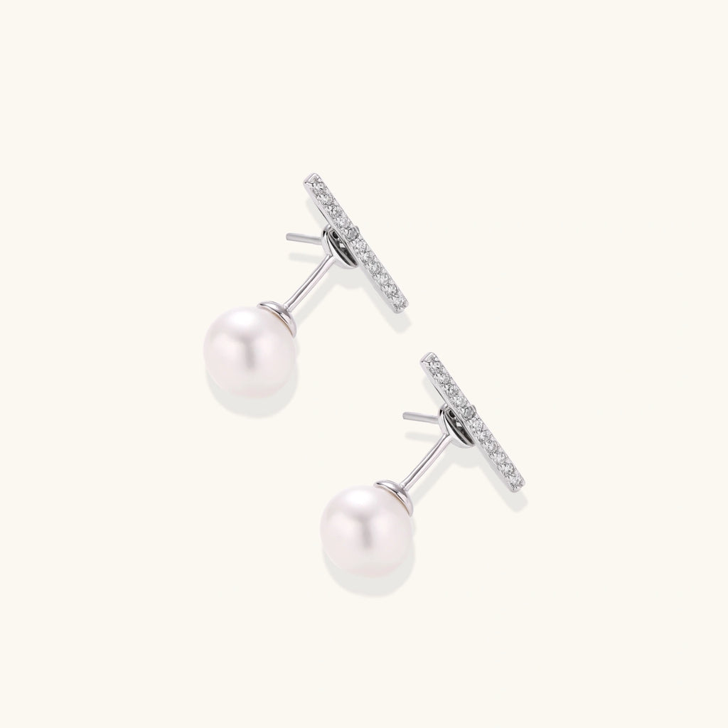 Boucles d'Oreilles T-Bar Perle Pendante by Yoldine Paris
