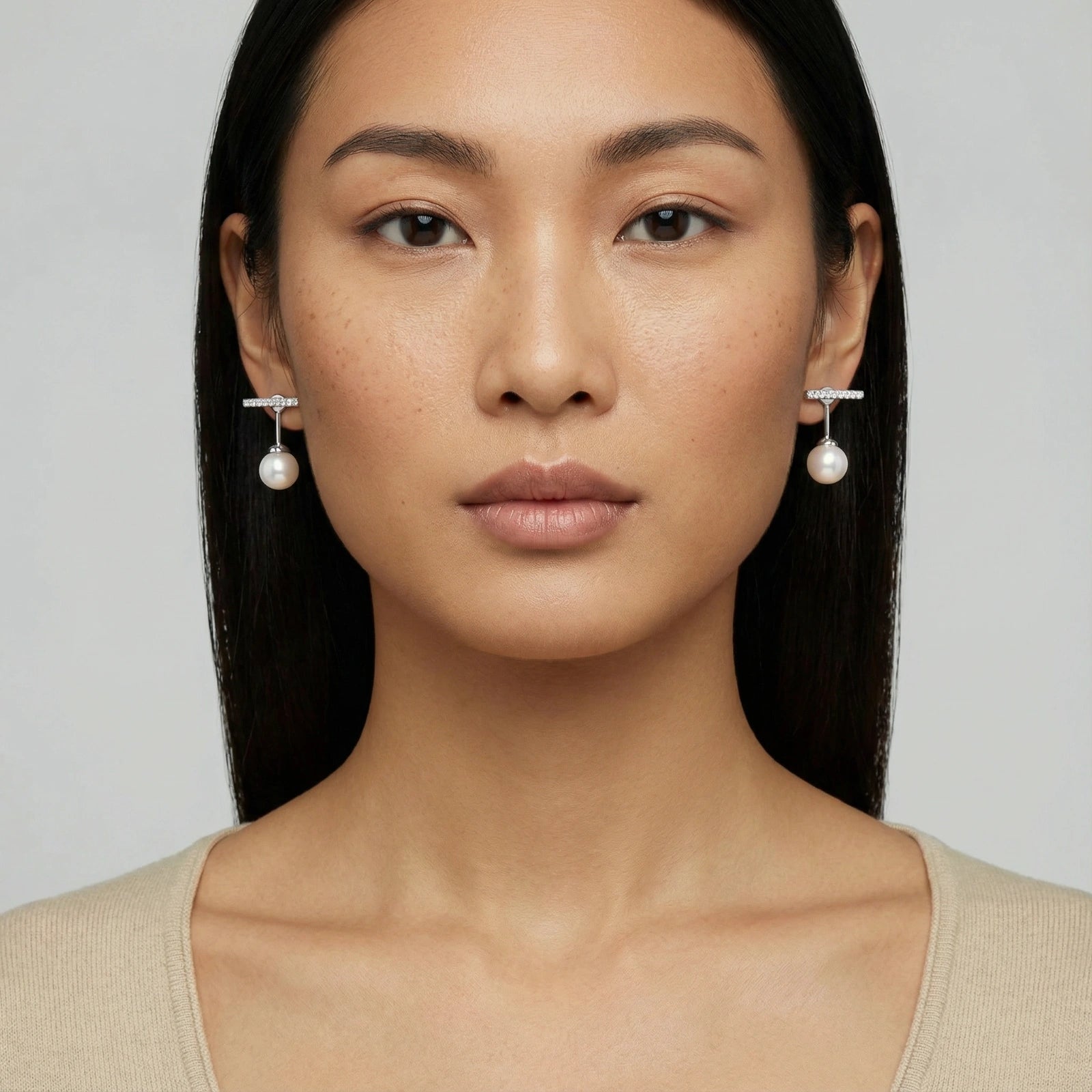 Boucles d'Oreilles T-Bar Perle Pendante by Yoldine Paris