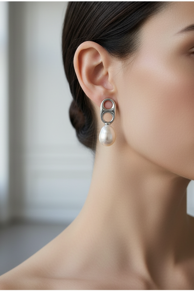 Boucles Pendantes Argent Sterling 925 Plaqué Rhodium Perle D Eau Douce Baroque by Yoldine Paris