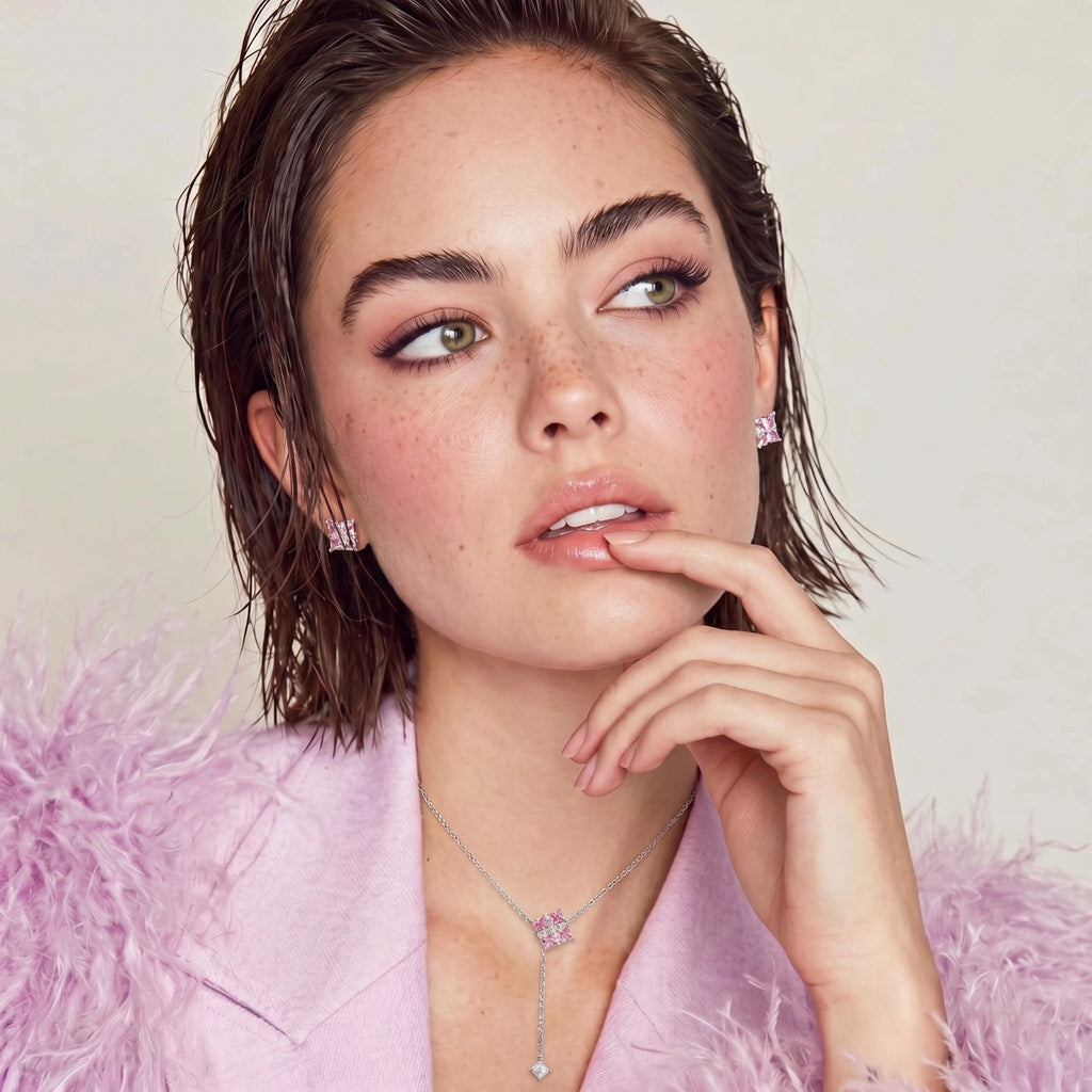 Parure Croix Prisme Rose by Yoldine Paris