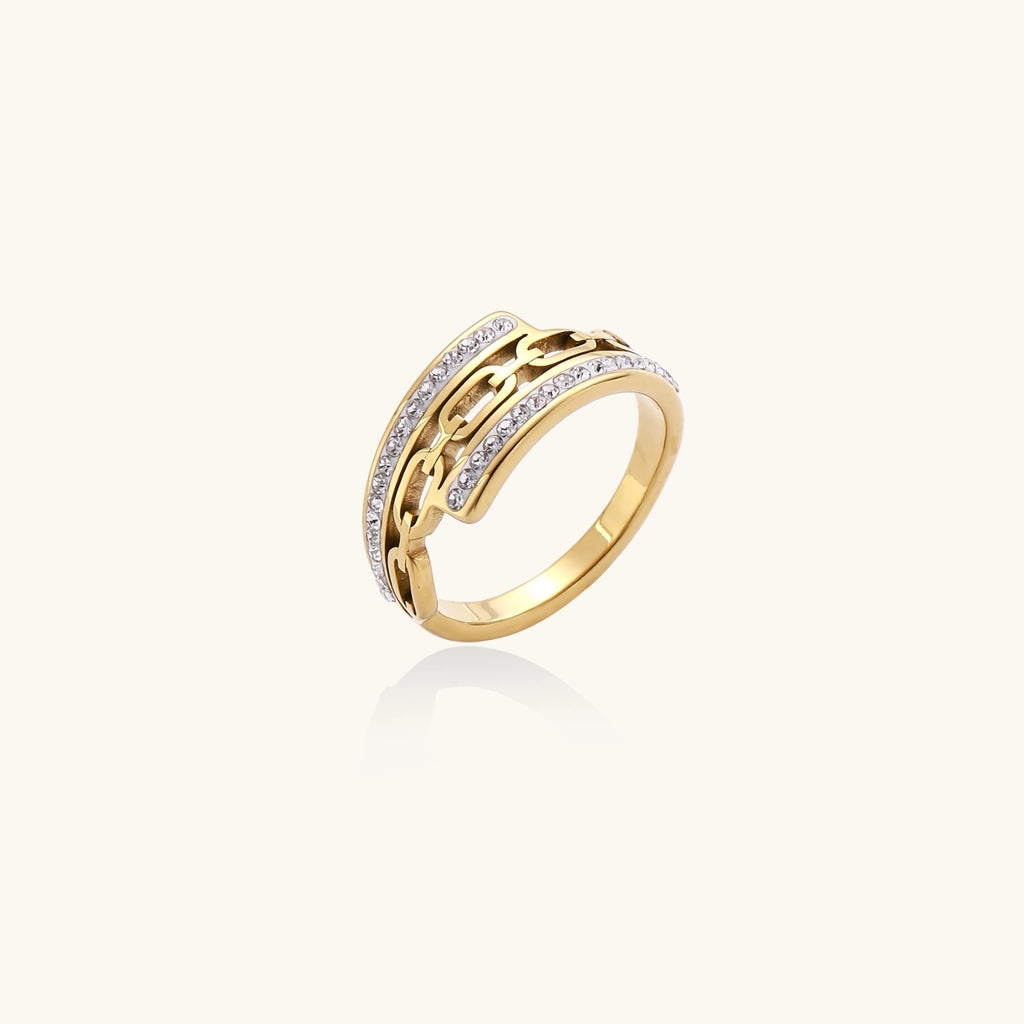 Chain Link Crystal Ring by Yoldine Paris