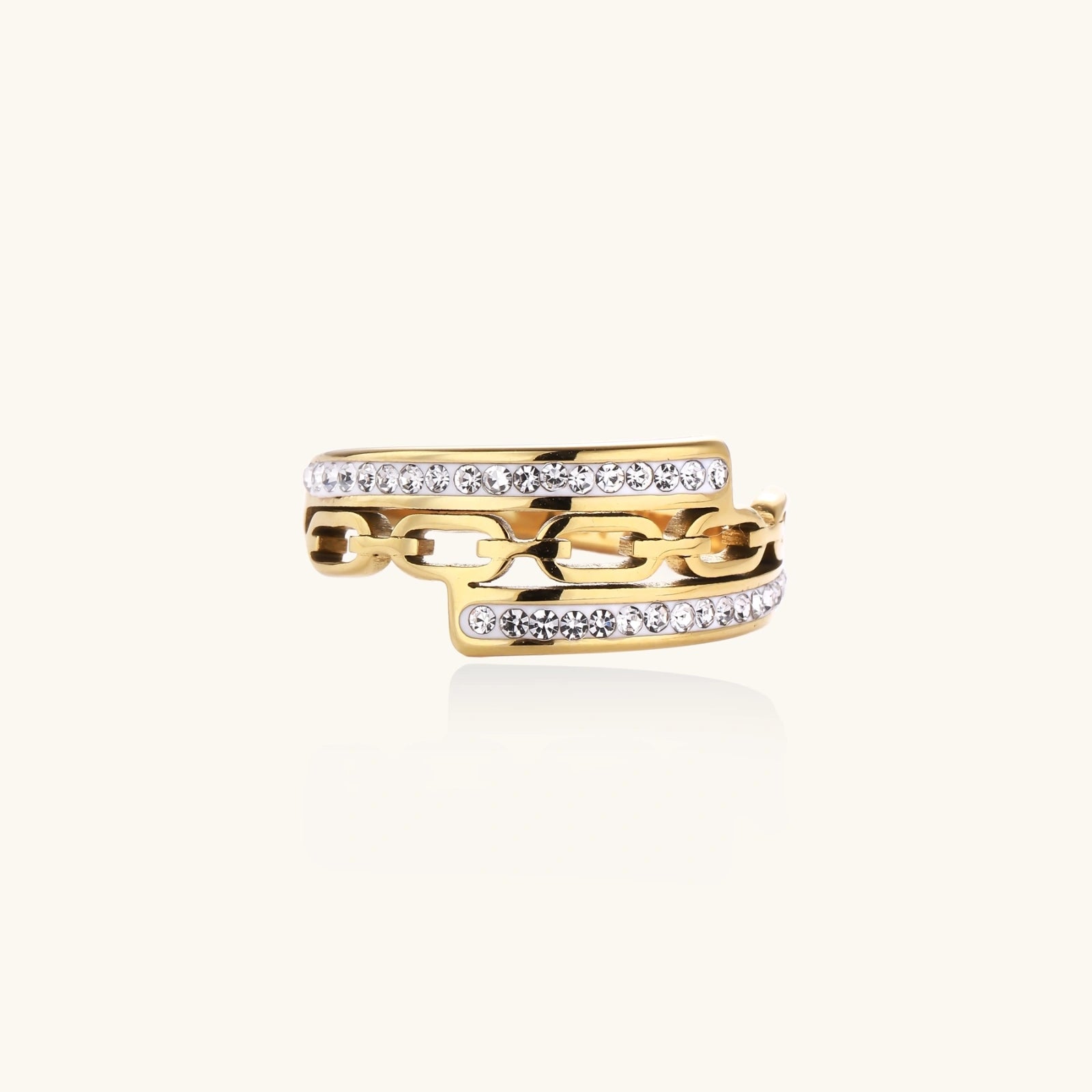 Chain Link Crystal Ring by Yoldine Paris