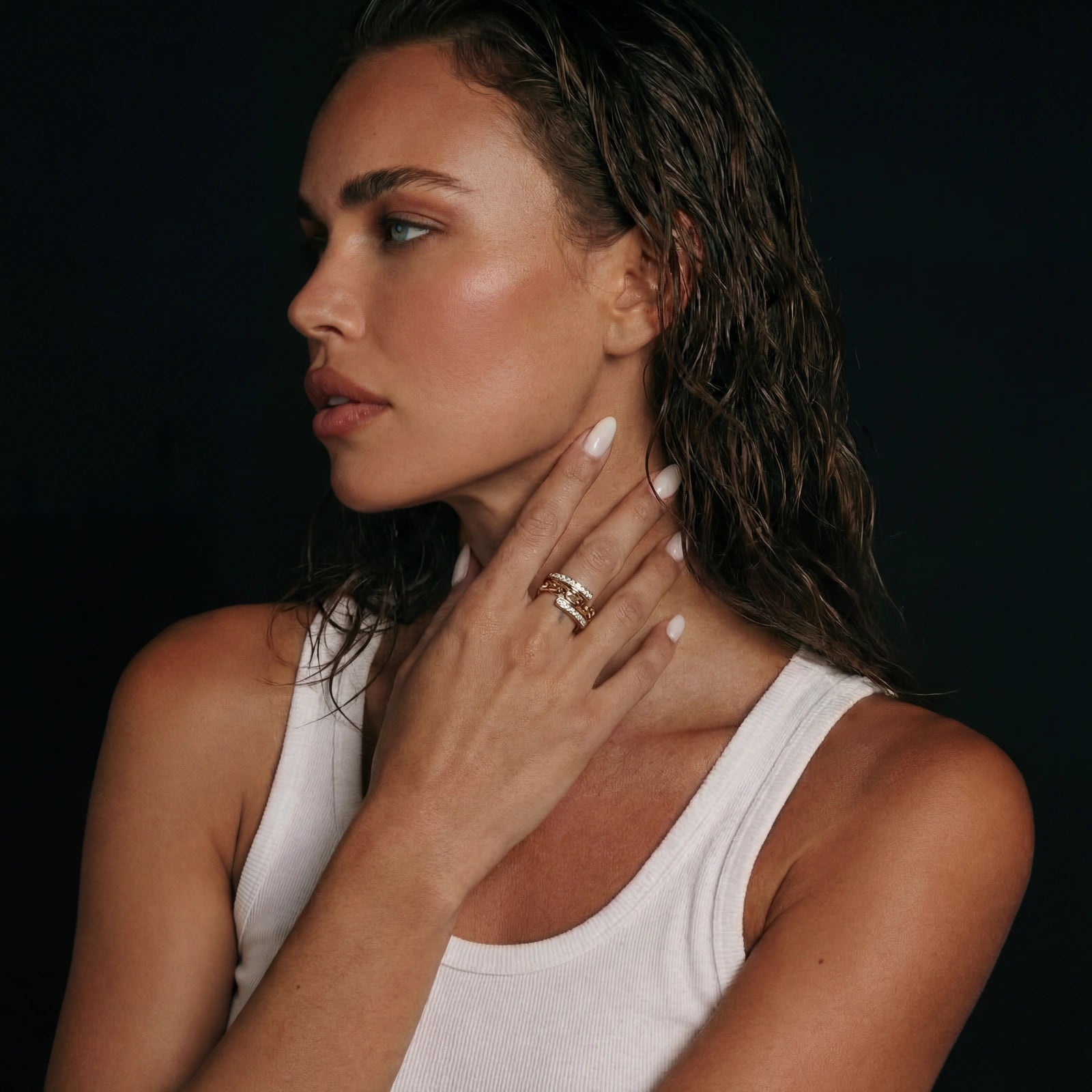 Chain Link Crystal Ring by Yoldine Paris